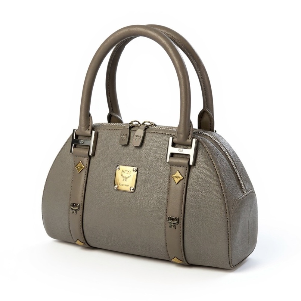 MCM Metallic Saffiano Leather Boston Handbag